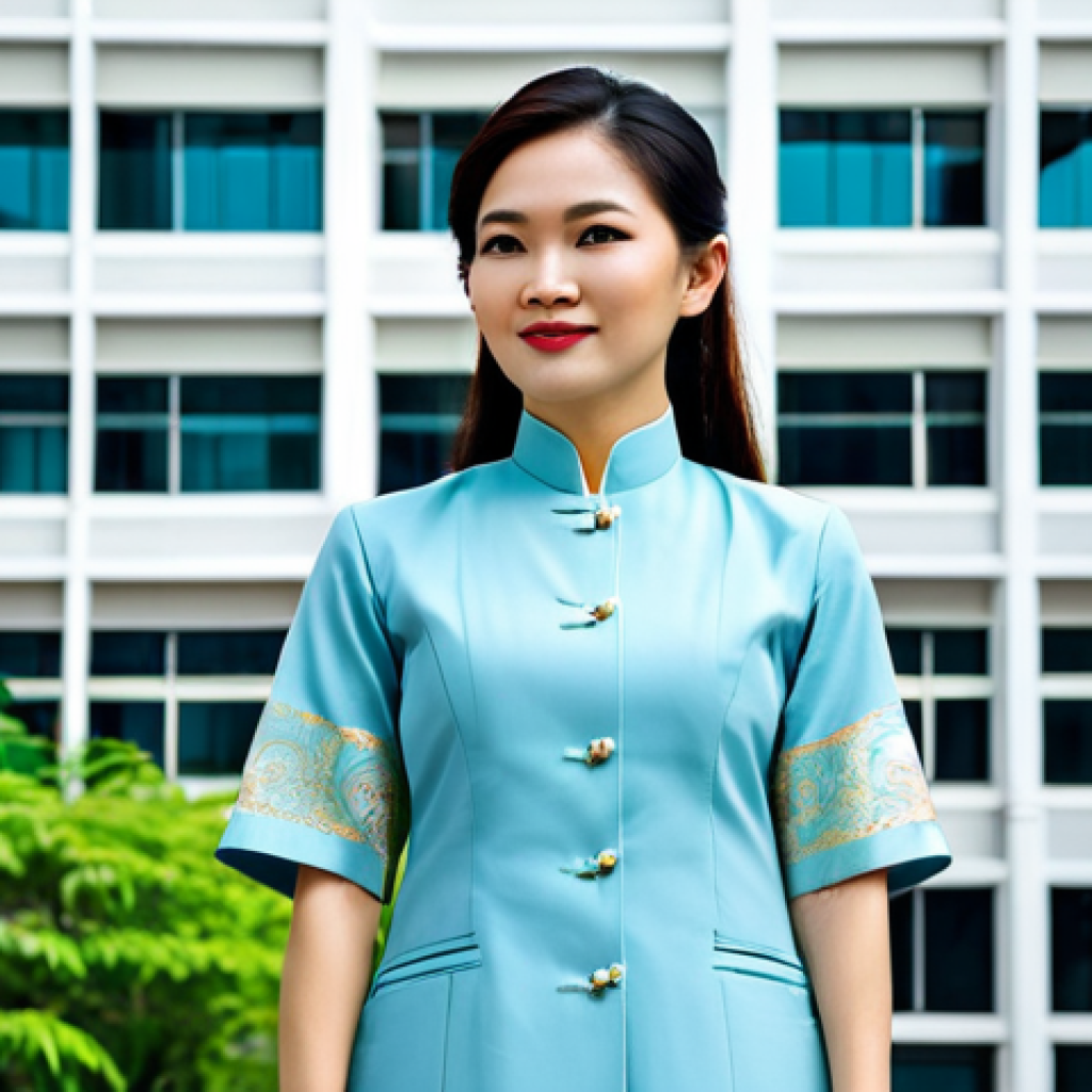 **

"A confident Vietnamese businesswoman in a modern, tailored Ao Dai (traditional Vietnamese dress) suitable for business, fully clothed, standing in front of a modern office building in Ho Chi Minh City, professional demeanor, safe for work, appropriate content, perfect anatomy, natural proportions, professional photography, high quality, family-friendly."

**