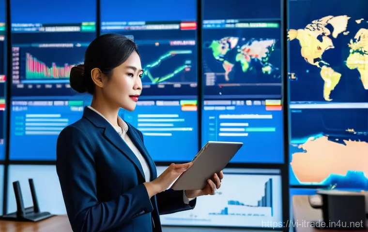 국제무역직무전문성 - **Prompt:** A dynamic, wide-angle shot of a Vietnamese female international trade expert in her late...