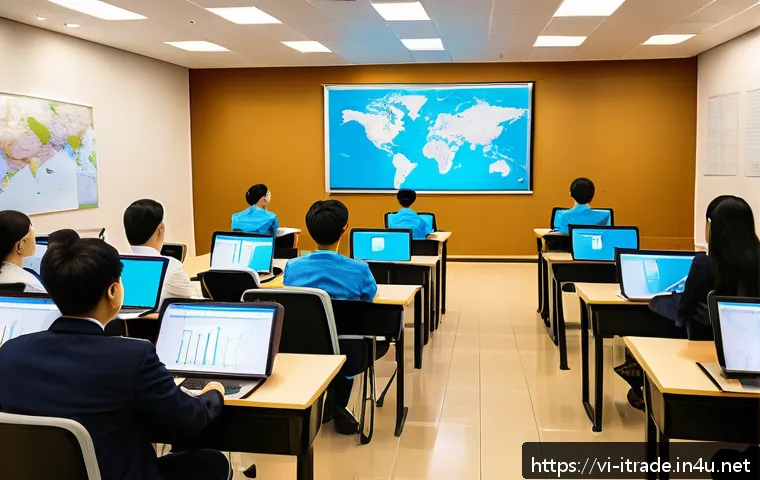 무역자격증과정추천 - A modern Vietnamese classroom setting focused on international import-export certification training,...