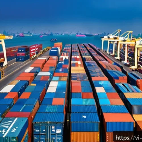 Home 31 무역사례분석방법 - A detailed scene of a busy international shipping port in Ho Chi Minh City, Vietnam, showing workers...