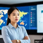 Home 18 국제무역취업전략 - A professional Vietnamese young woman in business casual attire, confidently giving a presentation a...