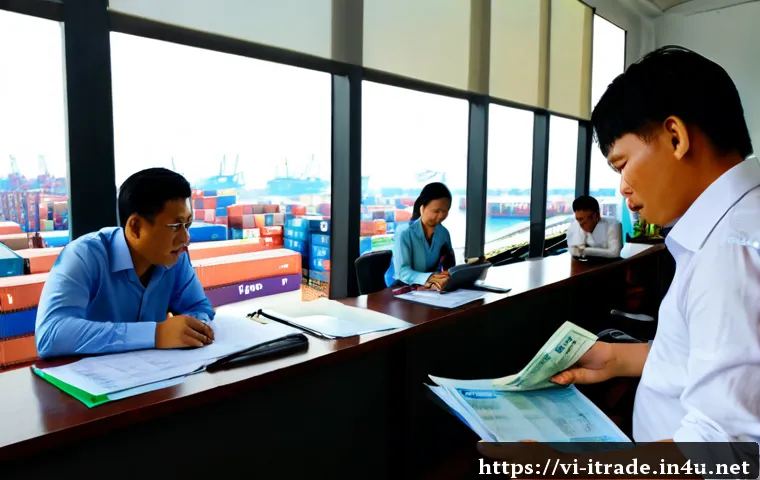 무역업무수행능력 - Photorealistic Vietnamese import-export professional reviewing a cargo shipment plan at a clean offi...